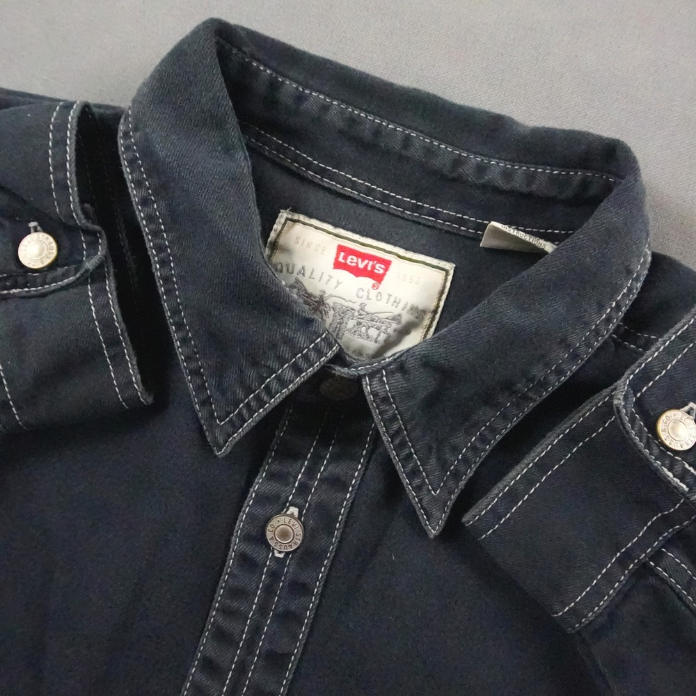 Vintage Levi's Red Tab Chambray Stitched Long Sleeve Men's Dark Denim Shirt XL - Picture 1 of 16